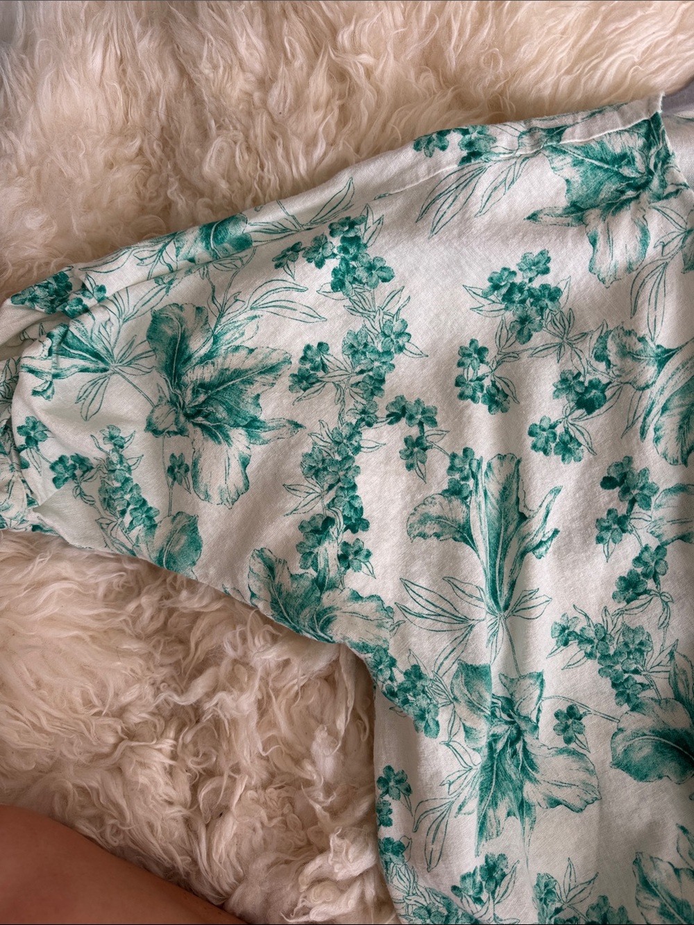 Zara Botanical Wrap Blouse XS Oversized Green Floral Linen Blend Top Cottagecore - Picture 11 of 11